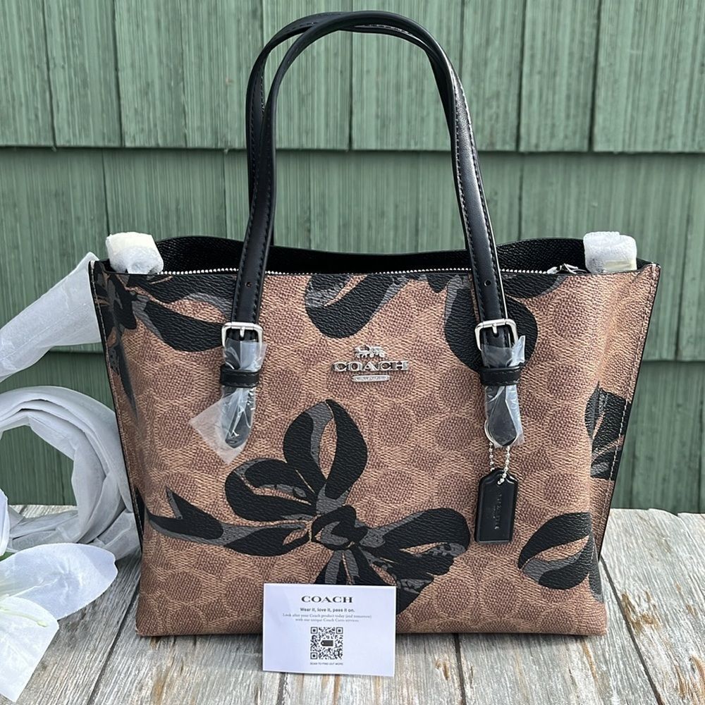 Coach Mollie Tote Bag 25 In Signature Canvas With Bow Print Purse - Picture 6 of 9
